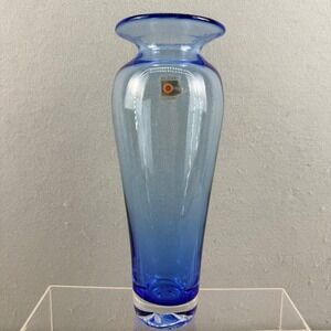VTG Blenko 8310S Azure Light Blue Glass Amphora Vase 10" MCM Sticker